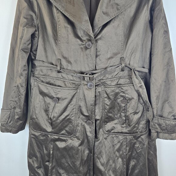 DKNY Womens Brown Trench Coat Lightweight Tie Waist Jacket Large - Picture 7 of 16